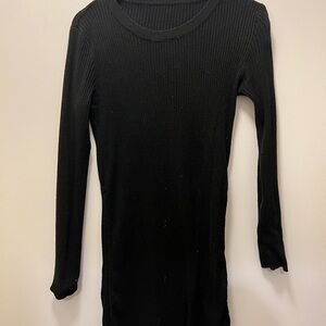 Black Ribbed Long Sleeve Body Con Dress